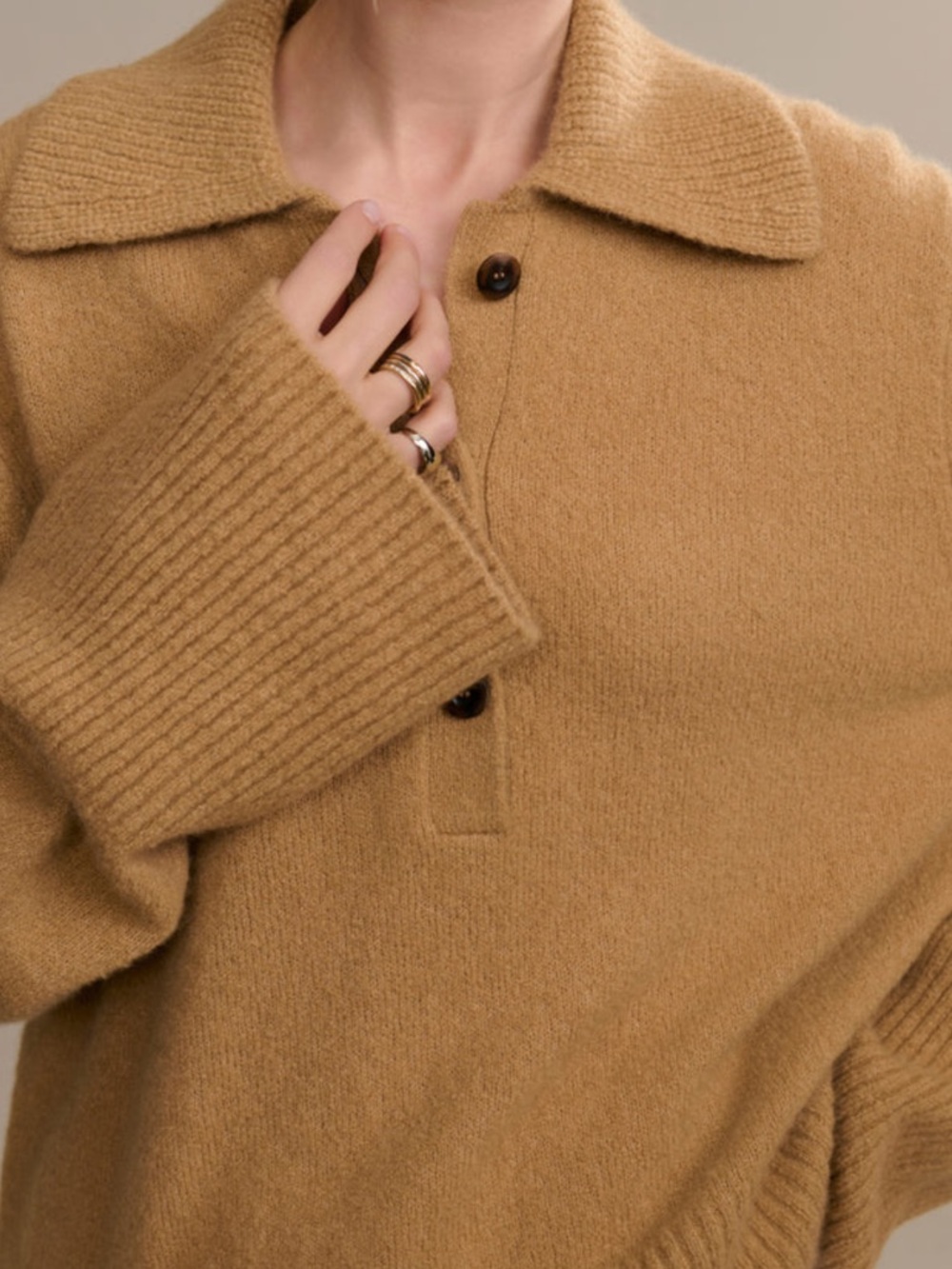 Jenni Kayne cashmere Stevie polo sweater Sz S in camel EUC ( altered sleeves) - Picture 3 of 10